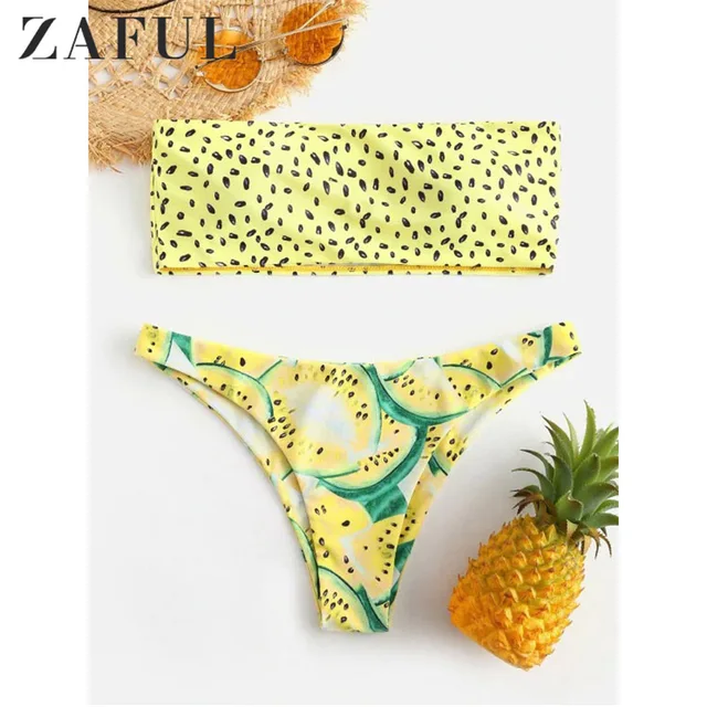 {Excellent|Wonderfull|Very Good|Very Recommended} ZAFUL Watermelon Bandeau Bikini Set Siwmwear Women High Waisted Swimsuit Sexy Padded Fruit Watermelon Bathing Suit Biquni Special Offers