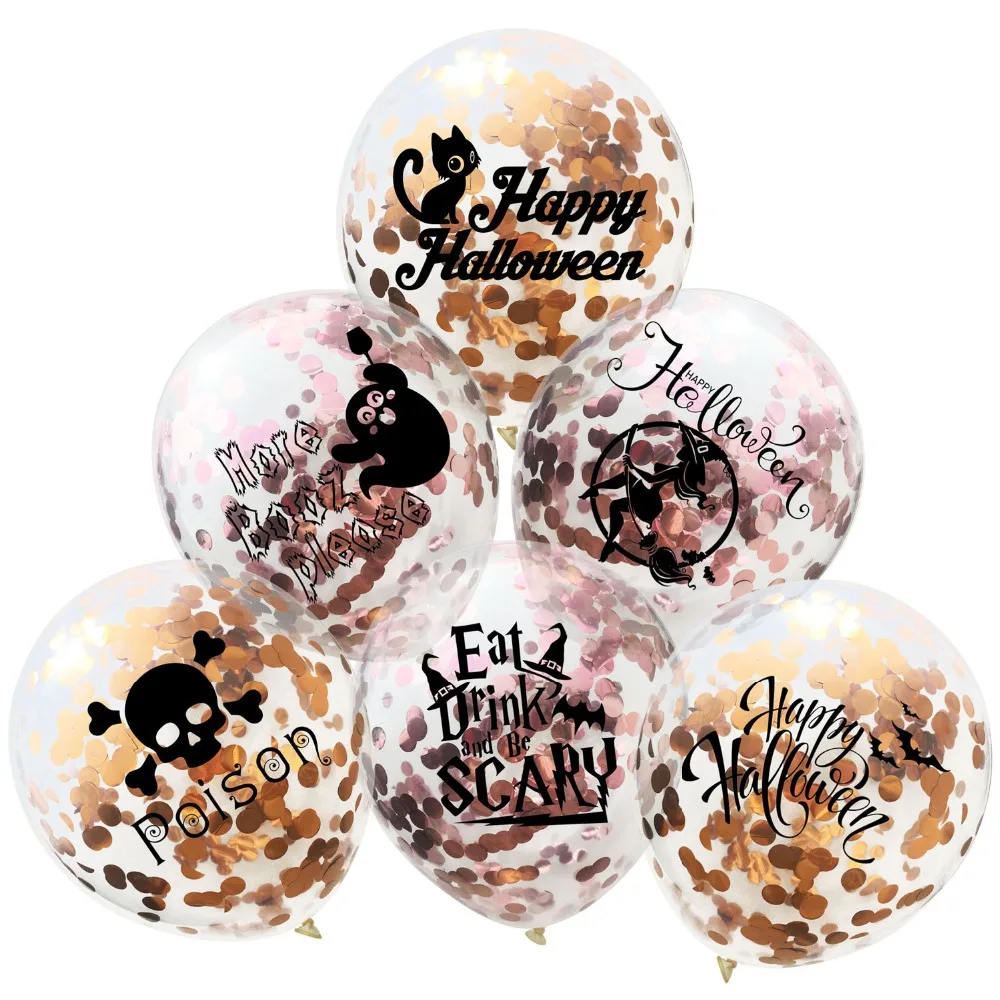 

10pcs 12inch Transparent Confetti Latex Balloon Skull Witch Ghost Black Cat balloons Halloween Scary Party Decoration supplies