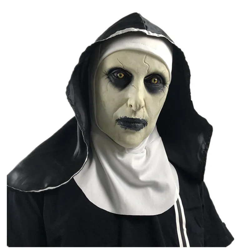 

The Nun Latex Mask With Headscarf Crucifix Terror Face Masks Scary Cosplay Thriller Antifaz Para Fiesta Horror Mascara Cross