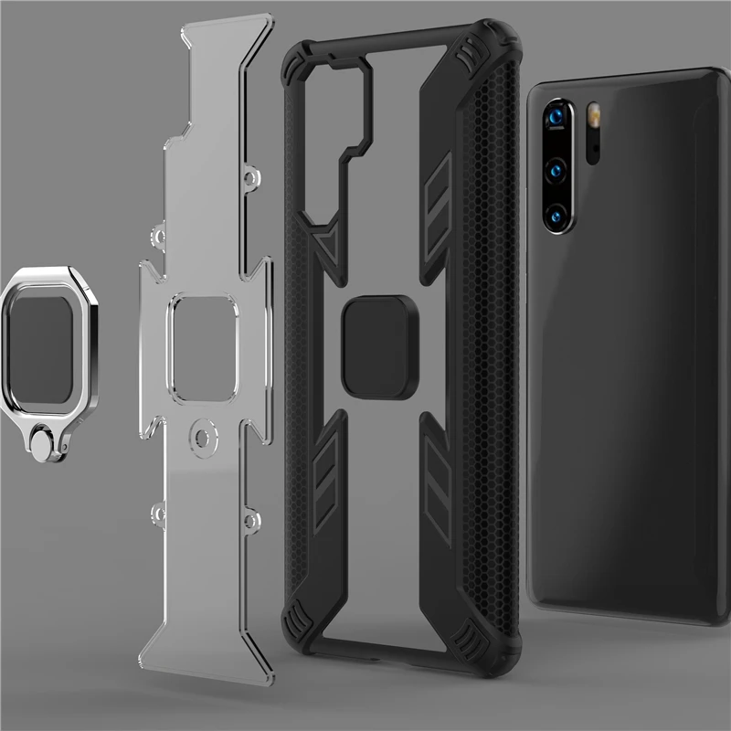 

Luxury Case For Huawei P30 Pro Lite Mate 20 20X Pro 8X Honor 10i Predator Heavy Military Anti-Drop Ring Stand PC TPU Case Cover
