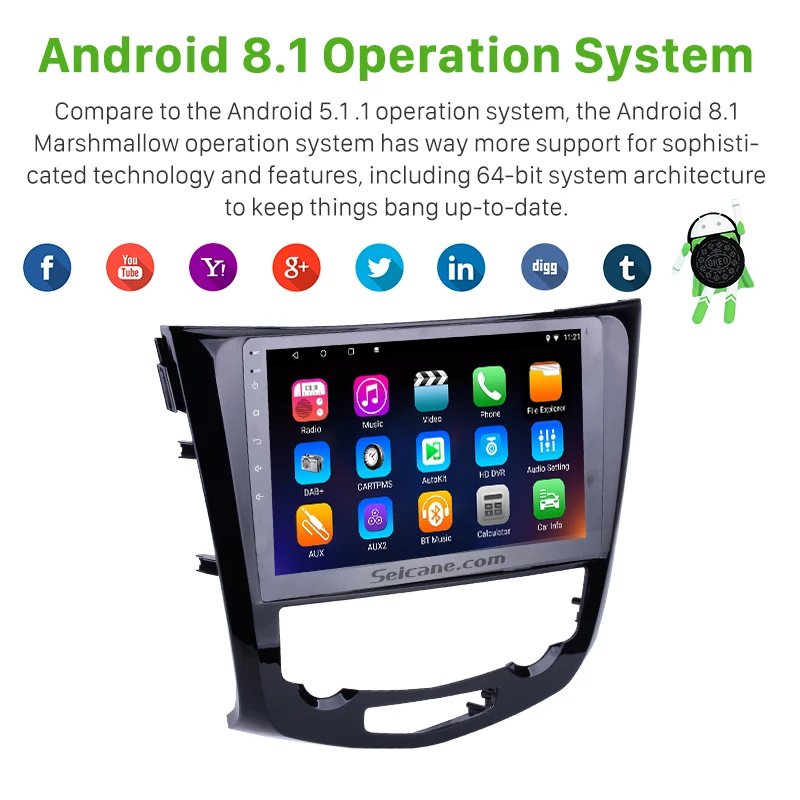 Sale Seicane 2 DIN 10.1"Android 8.1 Car Radio Stereo GPS Navigation Head Unit For 2013 2014- 2016 Nissan QashQai X-Trail support RDS 1