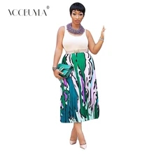 Voobuyla сезон: весна–лето Для женщин Элегантная складчатая юбка Высокая талия длинная юбка с принтом женские Высокое качество Для женщин юбка миди