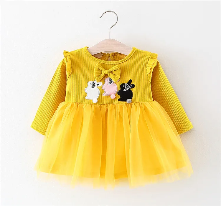 Lawadka/платье для малышей с бантом; хлопковое нарядное платье с милым кроликом для маленьких девочек; Детские платья принцессы для младенцев; детская одежда