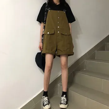 

3 Colors Jumpsuits For Women 2019 Solid Loose Roll Up Denim Overalls Casual Short Jeans