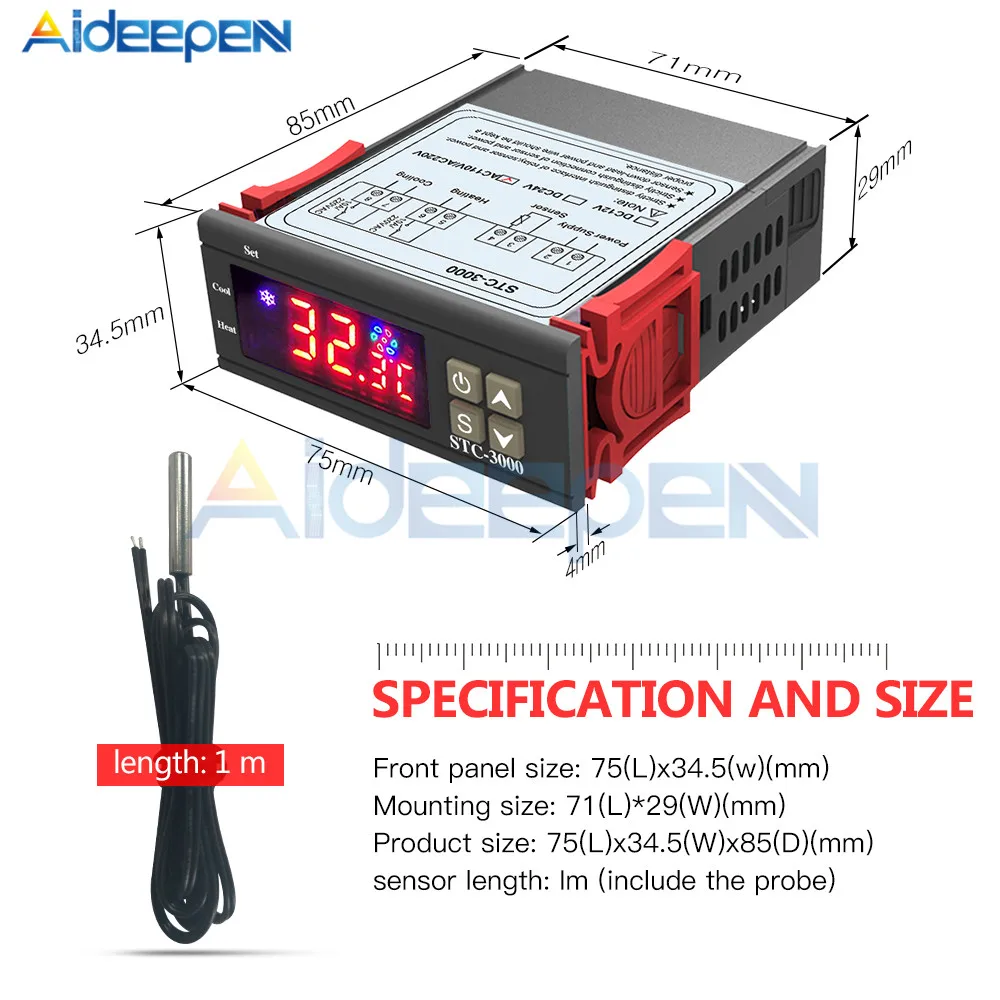 STC-3000 STC-1000 STC-100 Температура Управление; 12V 24V 110 V-220 V светодиодный цифровой терморегулятор Термостат Управление+ NTC Сенсор