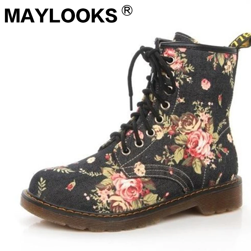 

Women's Boots Western Cowboy Style Vintage Small Floral Flat Heel Boots High Help Maylooks Boots M-8310