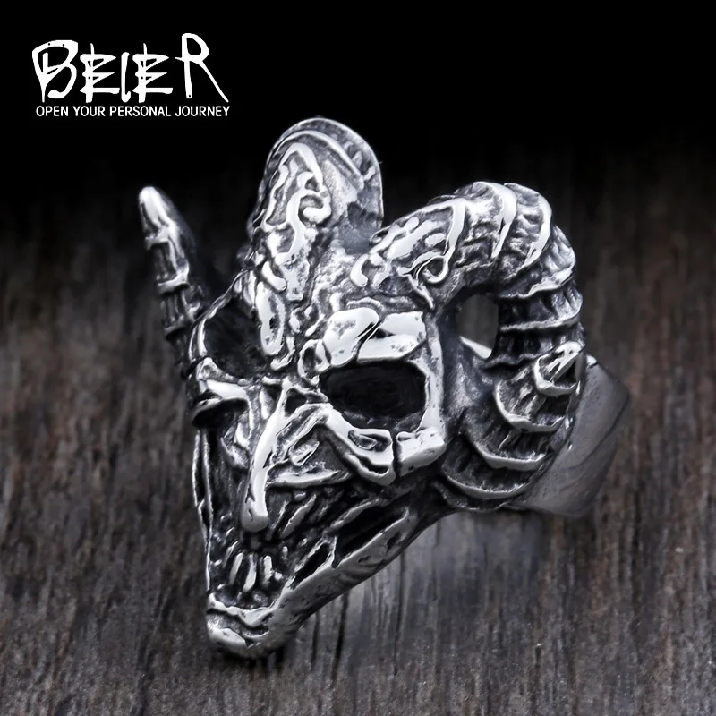 

BEIER New Store 316L Hot Sell 316LStainless Steel Winged Skull Cool Punk Ring Biker Jewelry for man BR8-422