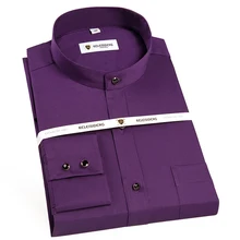 Мандарин воротник хлопок роскошный бренд Качество Твердые офисные мужские рубашки с длинным рукавом стоячий воротник нежелезные мужские рубашки