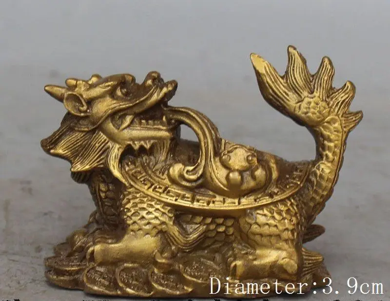 

10CM Chinese Bronze Carved FengShui Wealth Money Dragon Turtle Animal Statue
