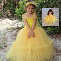 Принцессы Belle вдохновил соответствующие платье-пачка для девочек желтый Лолита принцессы Платье для маленьких девочек для вечеринки