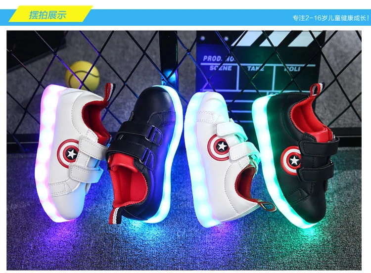 Черный Горячая Новые детские обувь со светом мальчиков и девочек Повседневное Обувь со светодиодной подсветкой для детей зарядка через usb светодиодный свет 7 цветов Обувь для детей