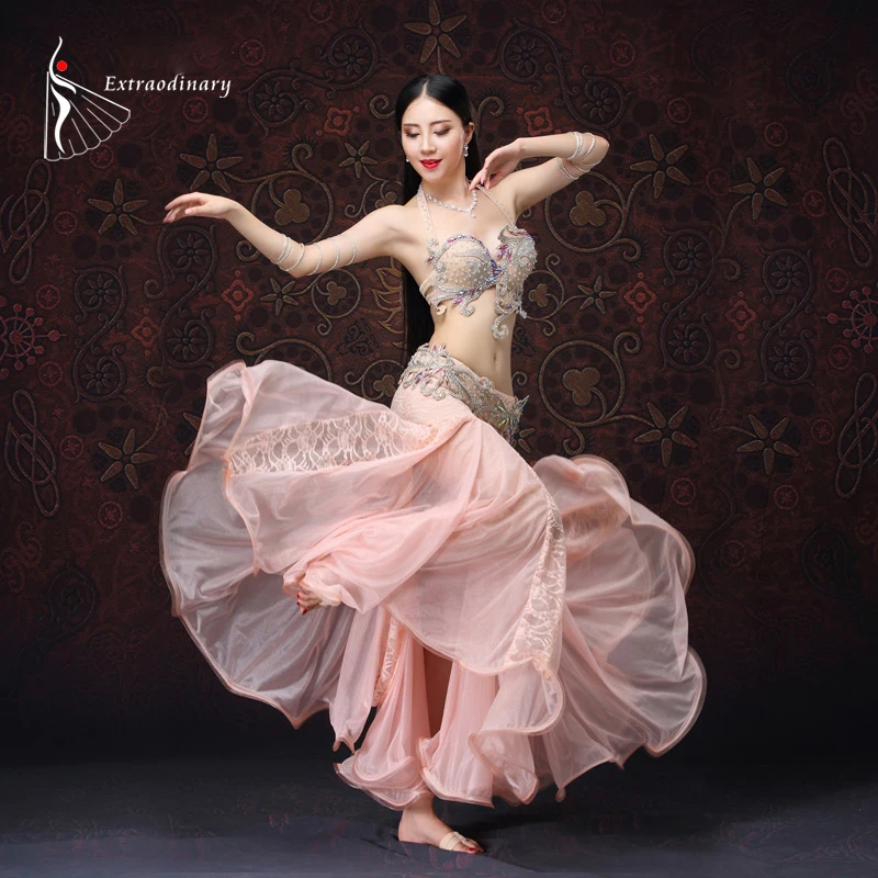 

New Professional Performance Belly Dancing Beaded Costumes Designed With Push Up Bra Oriental Dance Costumes