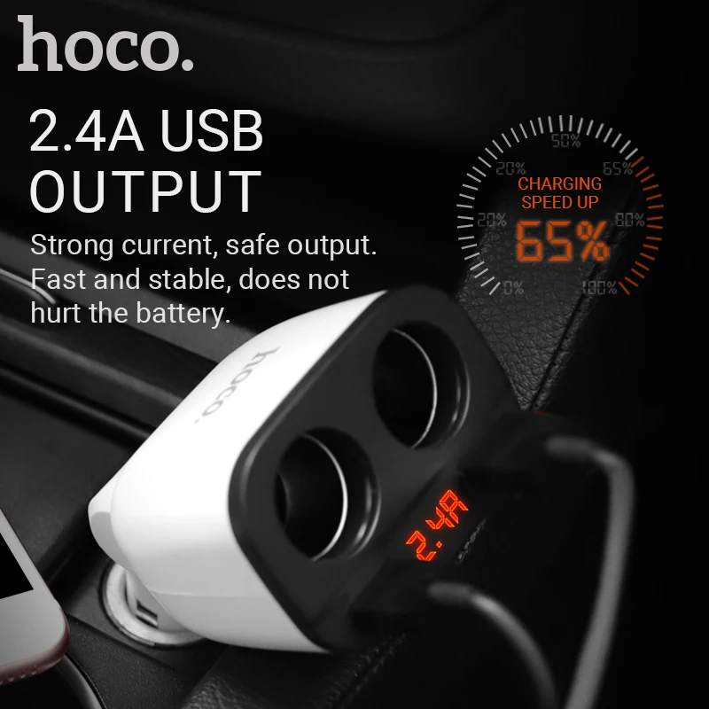 Hoco المزدوج ولاعة السجائر محول المزدوج usb ميناء شاحن سيارة الفاصل 12 v 24 v سيارة ولاعة ل iphone samsung xiaomi الروبوت