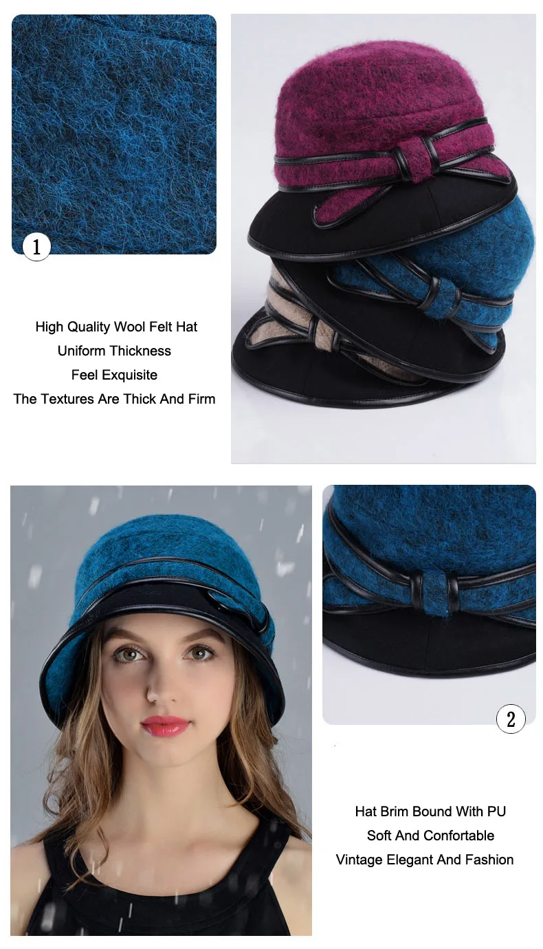 FS шерстяная фетровая шляпа с широкими полями, осенне-зимняя женская шапка, элегантная повседневная женская шапка с бантом, церковная шляпа, теплая флоппи женская шапка
