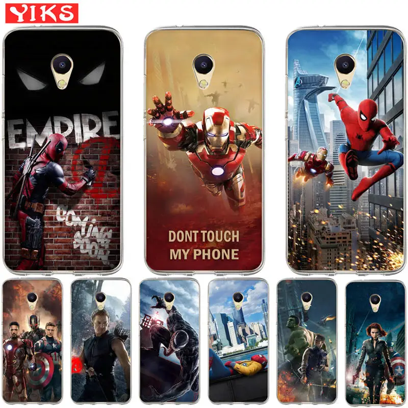 

Luxury Marvel Avengers Deadpool Cases For Meizu M5S M3S M5C M3 M5 M6 Note U10 U20 16th Case Back Cover Coque Capinha Etui