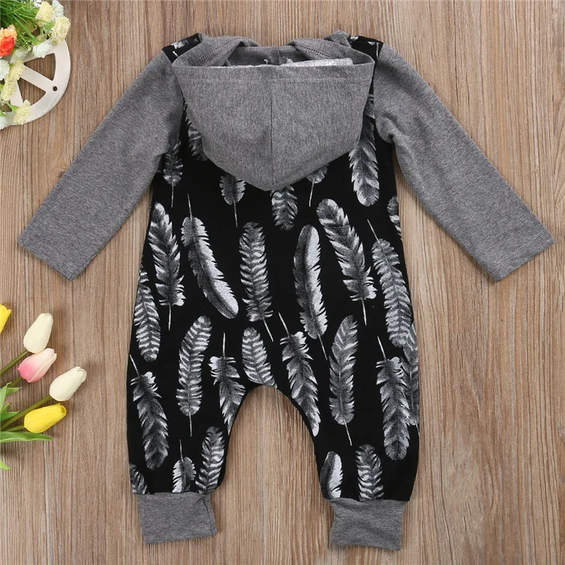 Детский хлопковый комбинезон с капюшоном принтом перьев|newborn sweatshirt|baby sweatshirt girlbaby