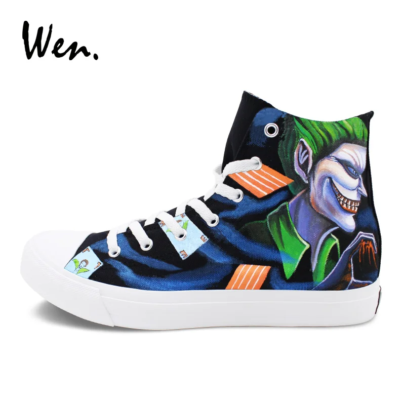 ون اليد رسمت أحذية رياضية تصميم مخصص مهرج هارلي كوين النساء شقة أحذية رياضية الرجال قماش سكيت أحذية عالية قمم