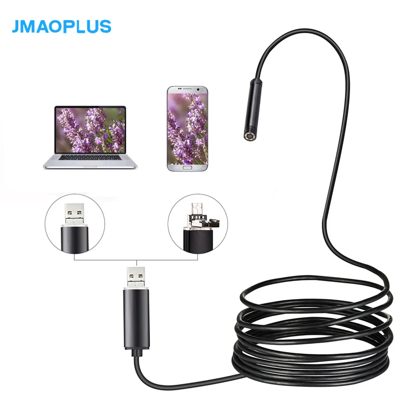 720P Автомобильный эндоскоп 8 мм Гибкая камера микро Usb 5 м Iphone для Windows & Macbook PC Android
