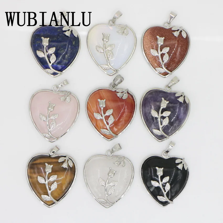 

WUBIANLU Onyx Tiger Eye Lapis Lazuli Crystal Gold Sand Natural Stone Heart Shaped Pendant Fashion Charm DIY Necklace Pendants