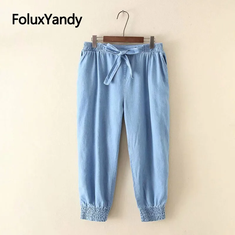 

Ankle-length Harem Pants Women Summer Pants Plus Size XXXL 5XL Elastic Waist Casual Trousers Blue Navy Blue KKFY3606