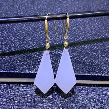 

SHILOVEM 18k yellow gold Natural white Jasper drop earring classic fine Jewelry women wedding gift 10*20mmm yme102009hy