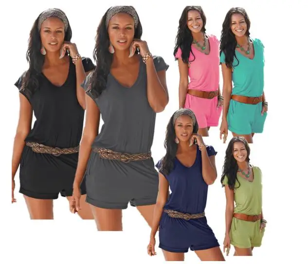 2019 Women Summer V neck Sleeveless Casual Siamese Fashion