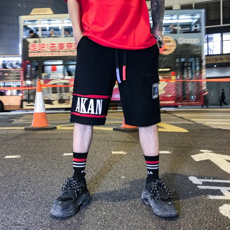 Уличная мода бренд хип хоп мужской сшивание мужские свободные шорты тренд повседневные спортивные пять шорты Лето