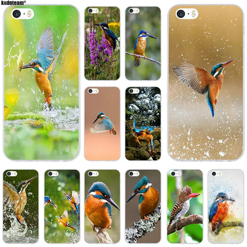 

Beautiful Animal Bird Kingfisher Soft TPU Silicon Phone Cases for iPhone 6 6S 7 8 Plus 4 4S 5 5S 5C SE X Coque Fundas Shell