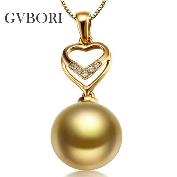 

GVBORI 18K Yellow Gold Diamond SouthSea Gold Pearl Pendant For Women Diamond Pendant Luxury Fine Jewelry Wedding/Party Gift