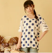 2015 new mori girl fashion and hot sale summer women’s big polka dot print cat embroidery pocket t-shirt