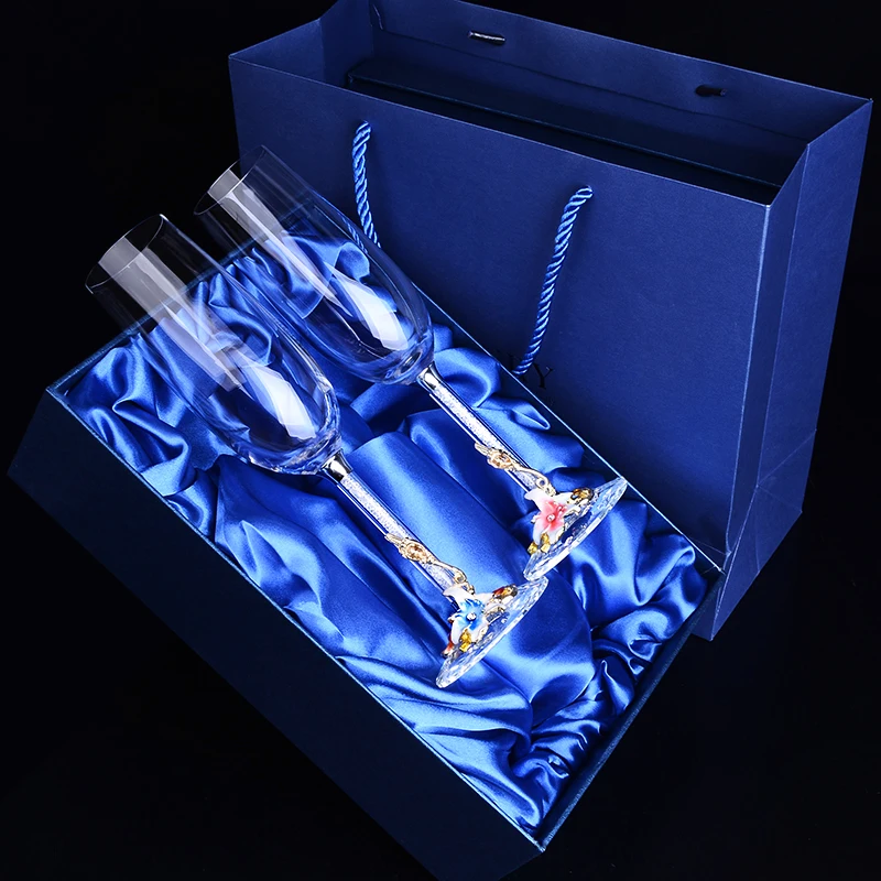 

OUSSIRRO 2Pcs Creative Enamel Crystal Glass Champagne Cocktail Flutes Wine Glasses Goblet Luxury Perfect Gifts For Lover Wedding