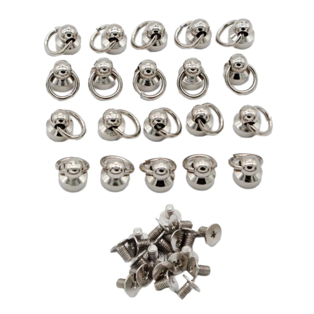 20pcs Brass Rivet Studs Screw Back Round Head O Ring Leather Craft Punk SpotS