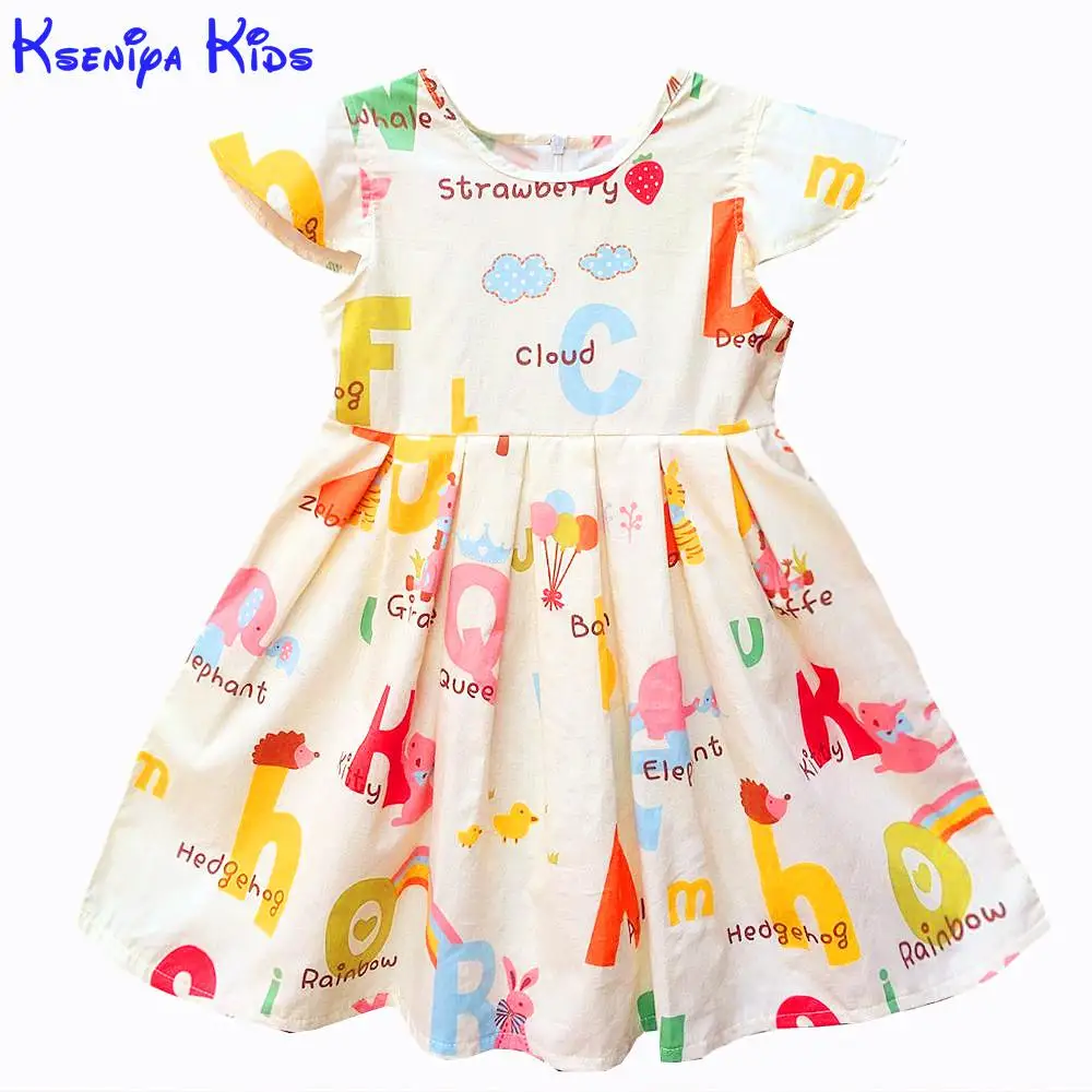Kseniya/Детские платья для маленьких девочек; платье принцессы без рукавов с воротником «Питер Пэн», лентами и бантом; летнее Хлопковое платье с рисунком животных для девочек