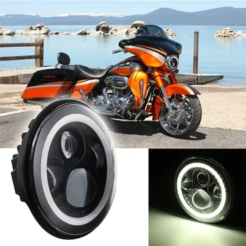 

Black 7'' INCH Car Round Headlight Motorcycle Projector Angel halo Eye for Harley motorbike H4 to H13 Adapter
