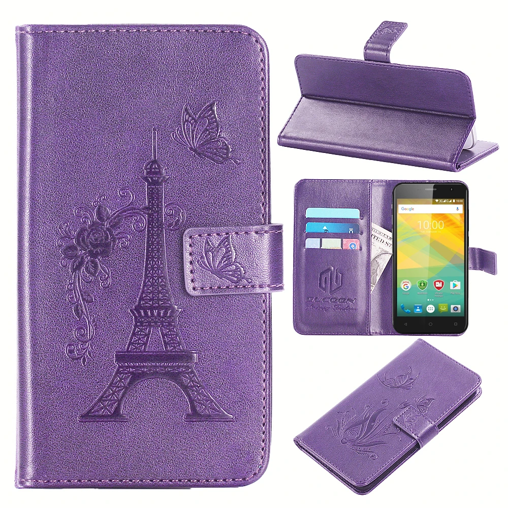 

GUCOON Embossed PU Leather Case for Prestigio Muze B3 3512 DUO 5.0inch Eiffel Tower Flowers Butterfly Flip Wallet Cover