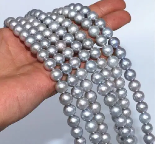 

19" 100" HUGE 9-10MM ROUND SOUTH SEA GENUINE GRAY PEARL NECKLACE 14K GOLD (0926)