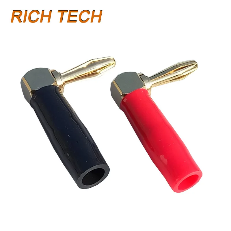 12pcs/lot Right Angle 4MM Banana Plugs 24K Gold Plated Male Plug Speaker Wire Connector 6Pairs Red+Black | Обустройство дома