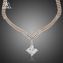 AZORA Rose Plateó Square CZ Piedra Colgante de Collar de La Joyería de La Boda TN0088