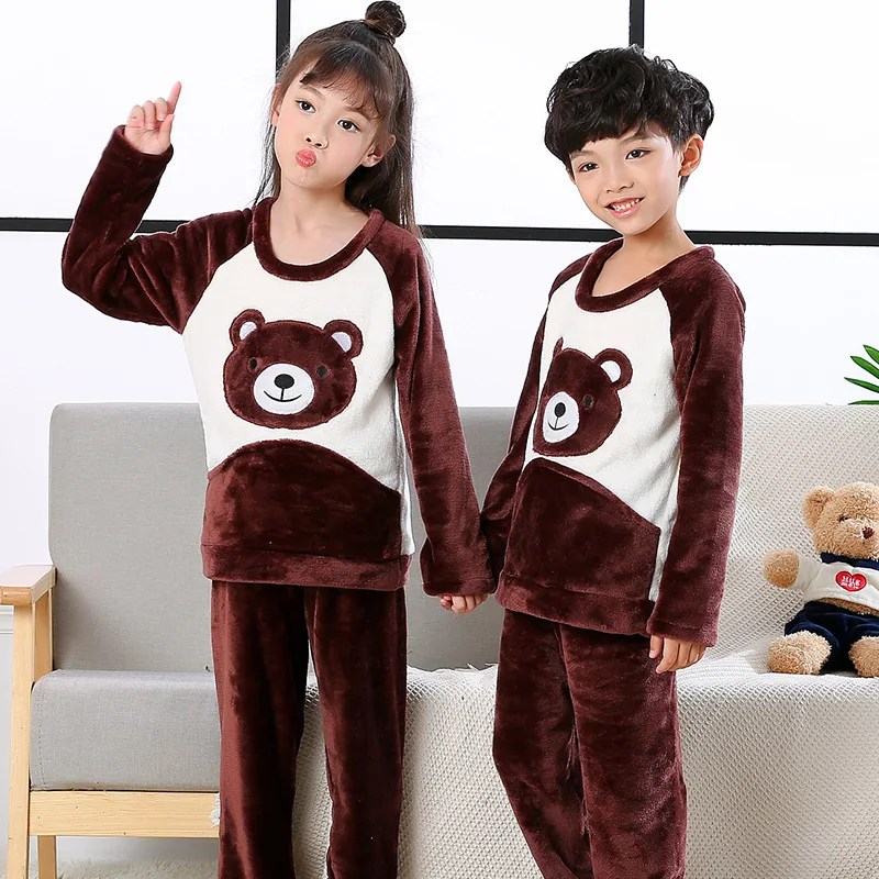 Beste Herfst en winter kinderen flanellen pyjama vrouwelijke jongen home service pak grijs jongen en meisje bescherming coral fleece twee stuk
