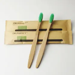 2 шт. зеленый бамбук 100% сделали Зубная щётка дерево Зубная щётка Новинка бамбука мягкой щетиной головчатого бамбуковое волокно деревянной