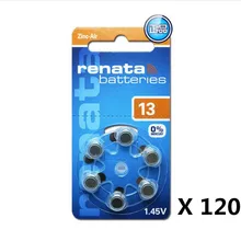 20 pacote (120 pces) 100% original renata a13 13a za13 13 pr48 1.45 v avançado aparelho auditivo baterias cic orelha cuidados botão pilha
