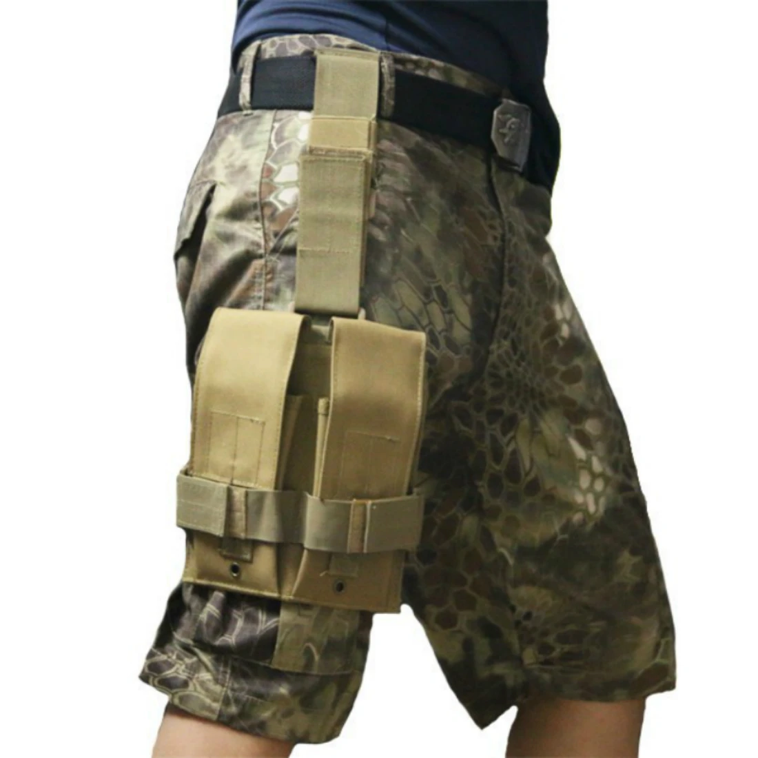 Tactical M4 5.56mm Double Pistol Magazine Mag Carrier Pouch Bag Rifle Drop Leg Platform Nylon