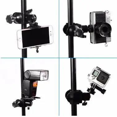 U образный зажим Meking с шаровой головкой удерживающей камеру Speedlite на столешнице