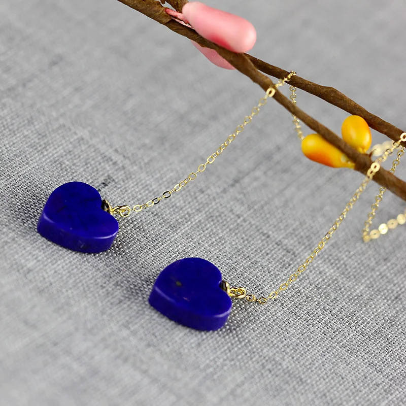 

Gold Natural Lapis Lazuli Heart Shaped Threader Earrings For Women