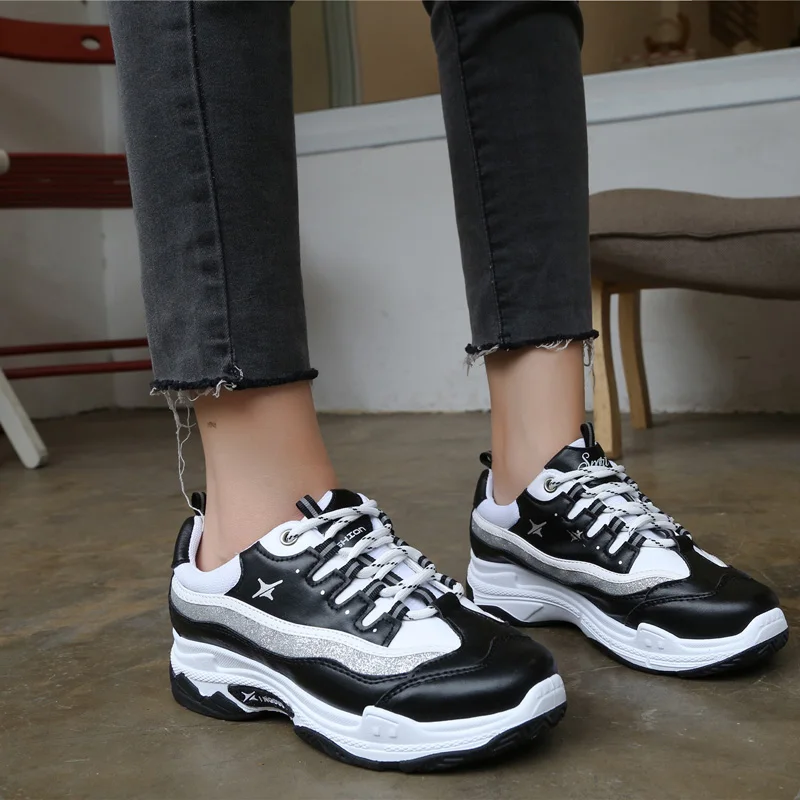 New Hot Style Women Running Shoes Lace Up Athletic Shoes Outdoor Walking PU Leather Waterproof Wedges Platform Women Shoes Women's Shoes