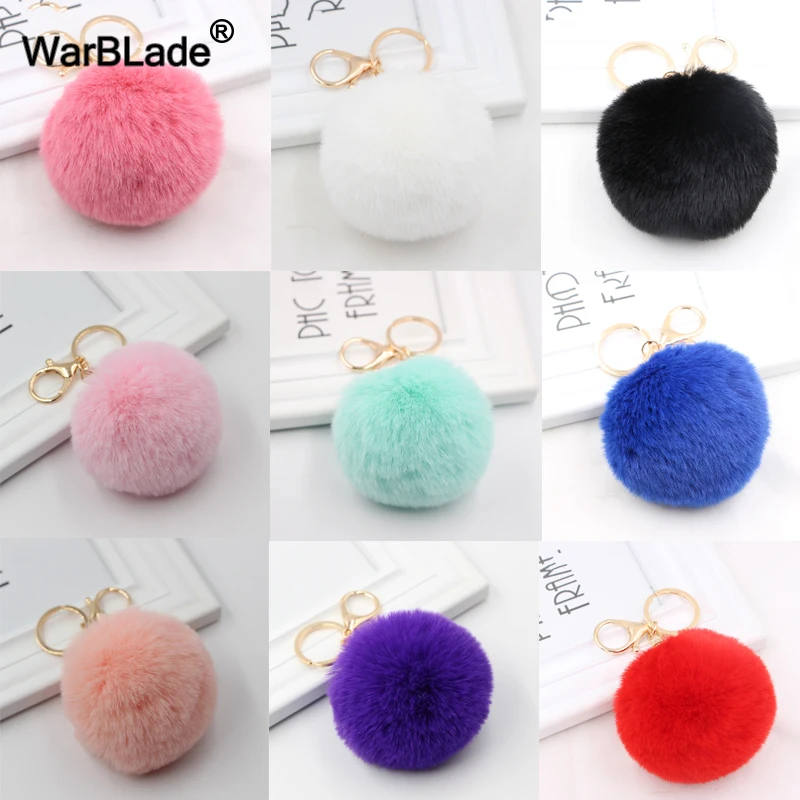 

WarBLade Fashion Fluffy Rabbit Fur Pompom Keychain Women Bag Charm Fur Balls keychain Keyring Fur Pom Poms Key Chain Accessorie