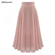 Элегантный шифон длинная юбка сладкий розовый цвет пляжные Для женщин Boho Лето Faldas Высокая Талия Макси плиссированные юбки Jupe Femme Longue