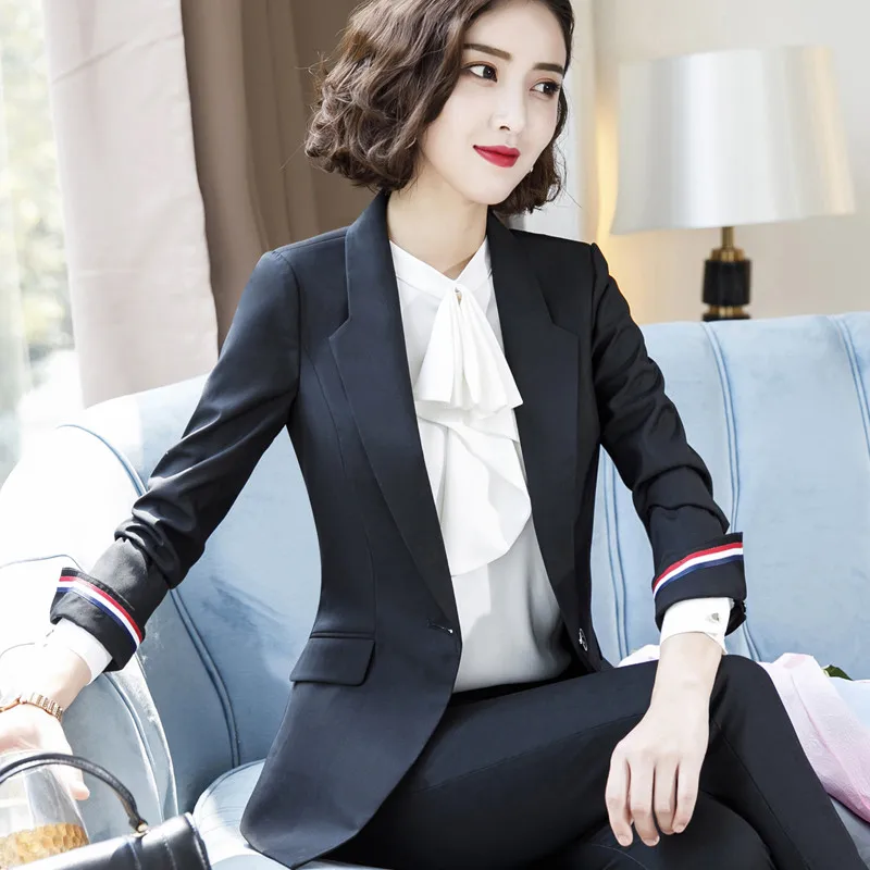And Pants navy D'affaires Skirt Longues Printemps black Mode Qualité Slim Blazer Formelle Vêtements Navy Pants 2019 Taille Manches À Jupe Travail Costume black Bureau Supérieure De Dames Et Grande Coat Skirt FgqYWAwp
