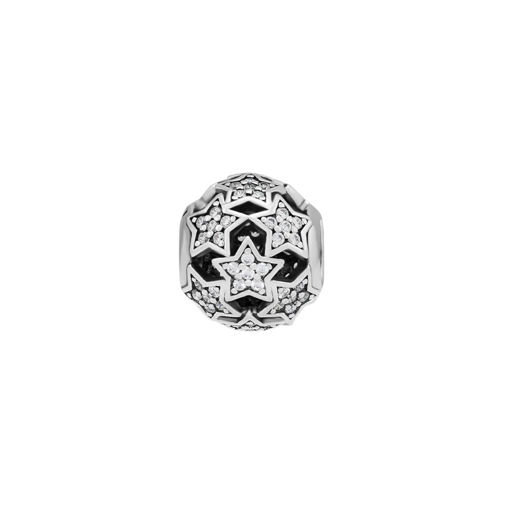 

100% 925 Sterling Silver Dazzling Star Charm,Clear CZ Beads for Jewelry Making Fit Charms Bracelets DIY Gift Fine Jewelry PCK027