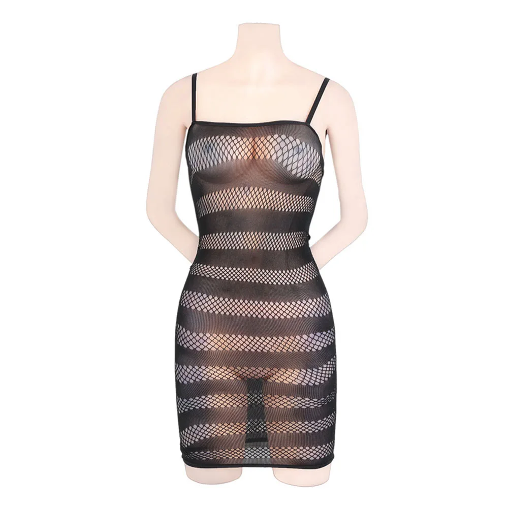 

Hot New Lingerie Fishnet Summer Style Crotchless Stripe Dress Bodysuit Stocking Nightwear